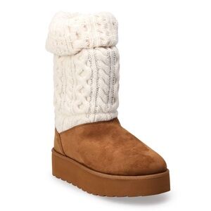 SO Women's Knit Cuff Boots - Brown and Cream